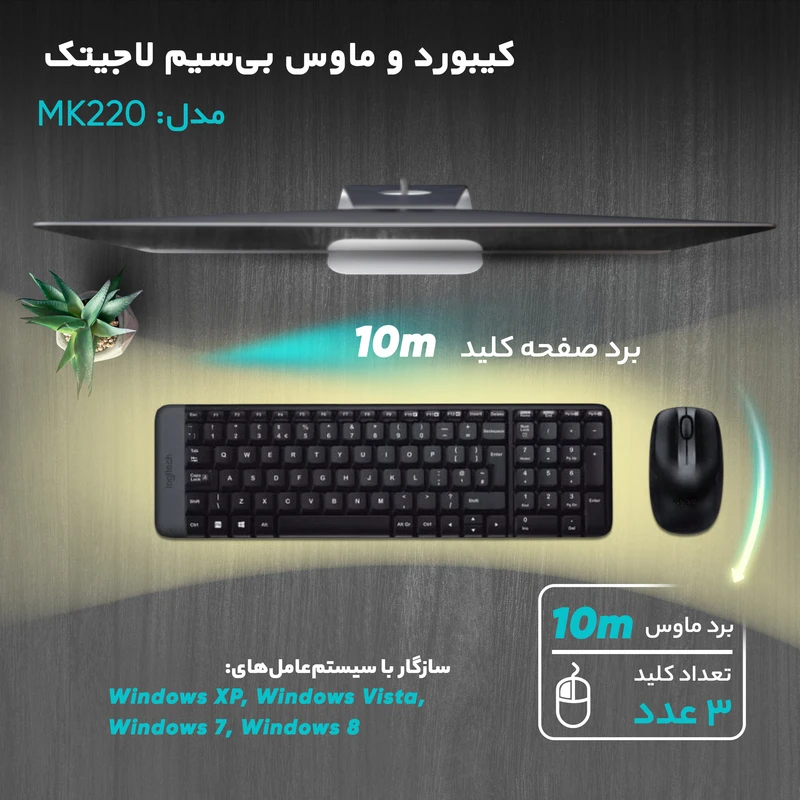 Logitech MK220 Wireless Keyboard and Mouse Combo (Tenkeyless)