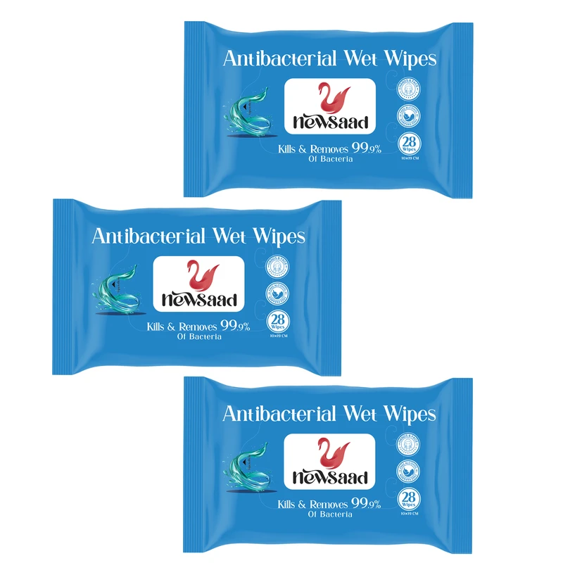 بسته سه عددی دستمال مرطوب Newsaad مدل AntiBacterial-W3 