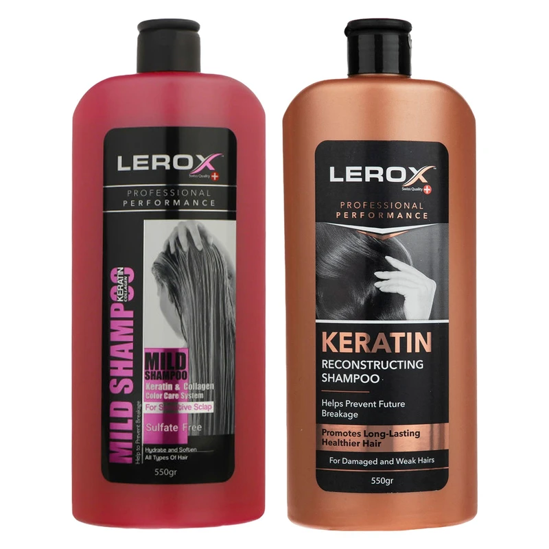 پک دو عددی شامپو کراتینه و فاقد سولفات Lerox حجم 550g 